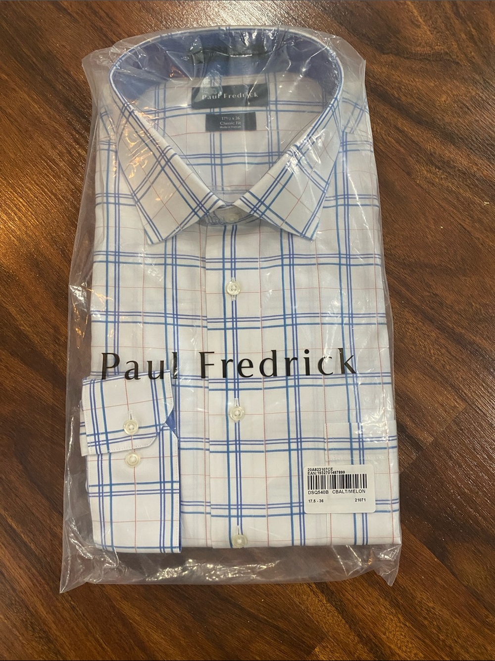 🆕 Paul Fredrick Non-Iron Two Ply Cotton Cobalt Melon Dress Shirt BRAND NEW